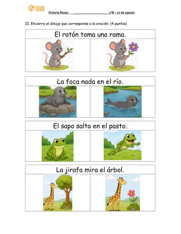 Prueba lección “ratón”, “mesa”, “gato” y "sofá” método Matte