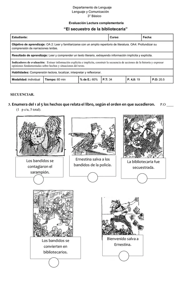 Evaluación lectura complementaria "El secuestro de la bibliotecaria" 2026