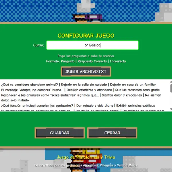 Juego: Una Aventura Educativa (Edita: preguntas, curso y colegio)