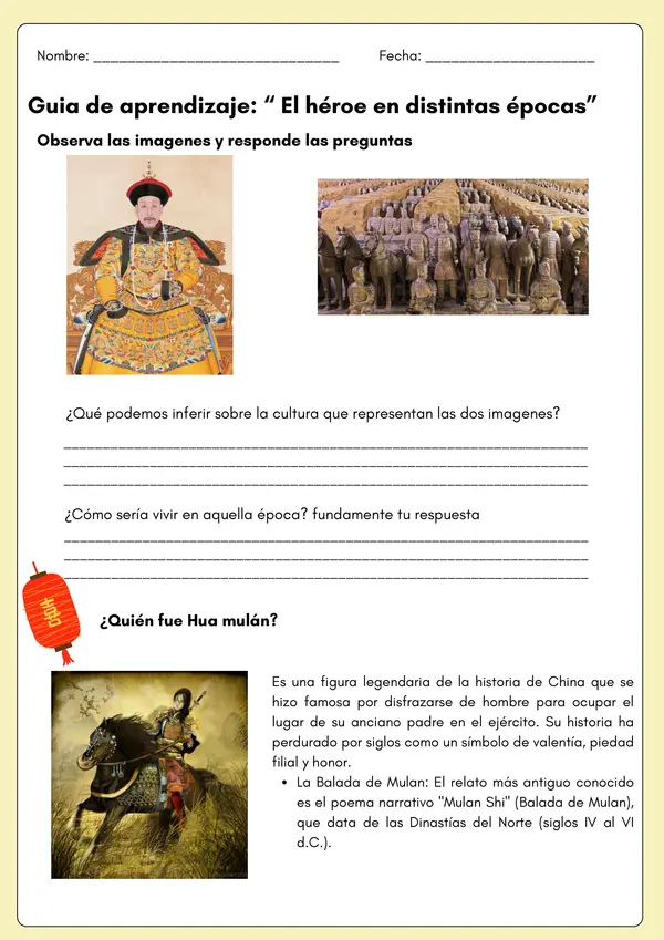 7° Lectura de "Hua Mulán" (unidad el héroe en distintas épocas)