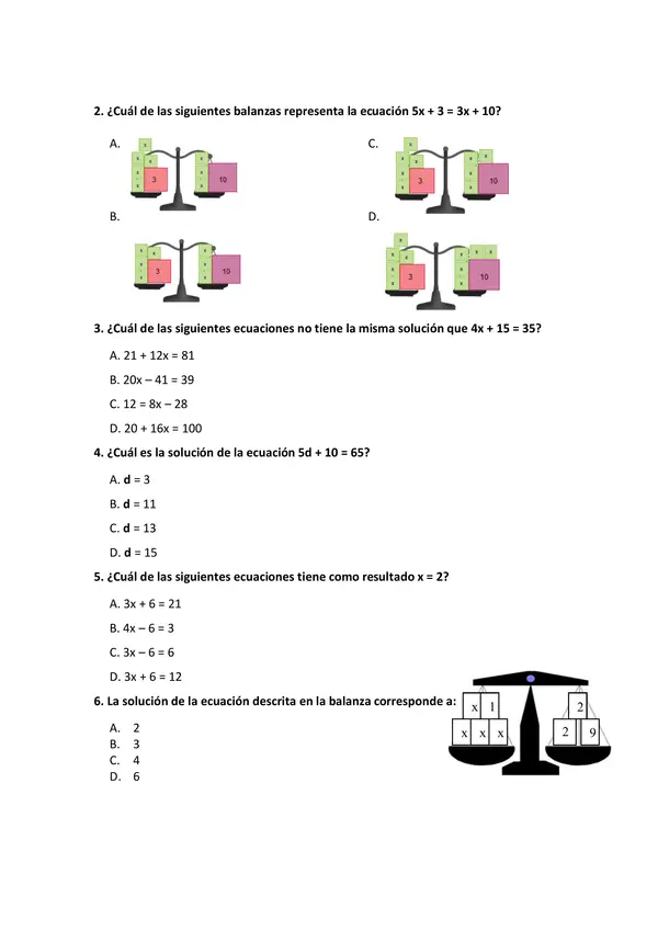 Evaluación MAEMATICAS ECUACIONES