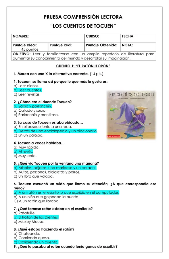 Prueba lectura - Los cuentos de Tocuen