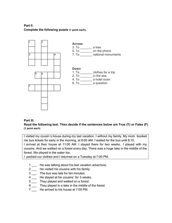 Evaluacion de Ingles 6 Basico: Hit the Town