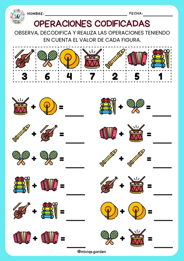 Operaciones matemáticas codificadas (atención y calculo)