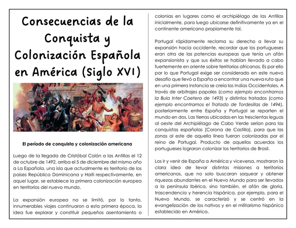 Guía de trabajo - Consecuencias de la conquista y colonización española en América