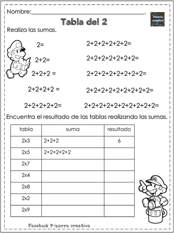 Cuadernillo tablas de multiplicar  MARIO BROS