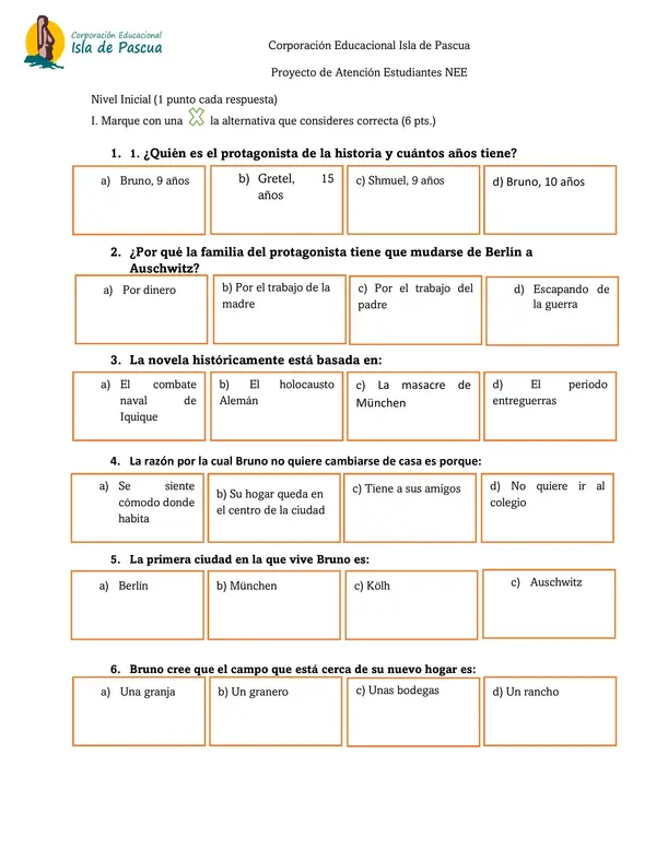 Prueba de lectura domiciliaria "El niño con el pijama de rayas"