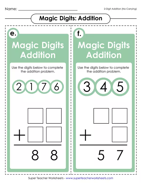 Magic addition Task cards (No regrouping)