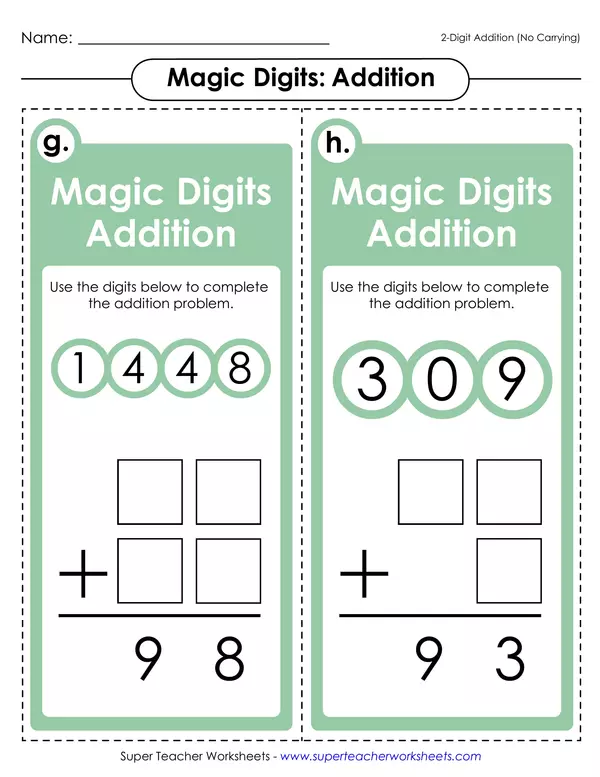 Magic addition Task cards (No regrouping)