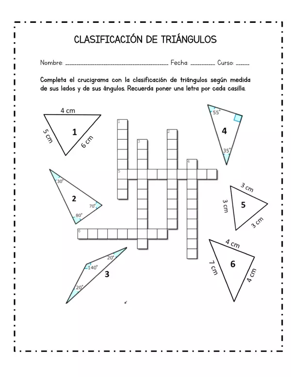 Crucigrama "Clasificación de triángulos" (MAT 6º básico)