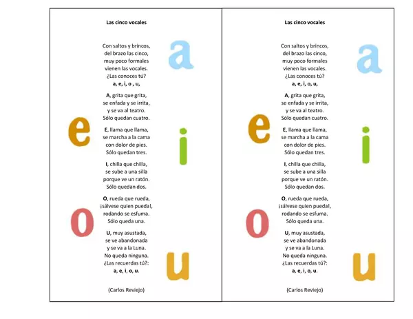Poema para el cuaderno "Las cinco vocales"