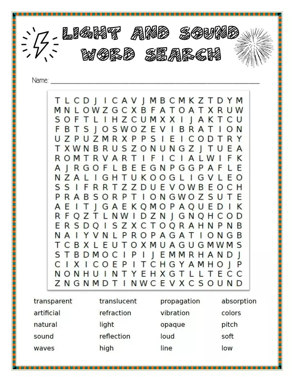 Light and Sound Word Search