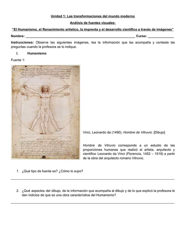 Guía Fuentes Visuales Humanismo, Renacimiento, Imprenta y desarrollo científico