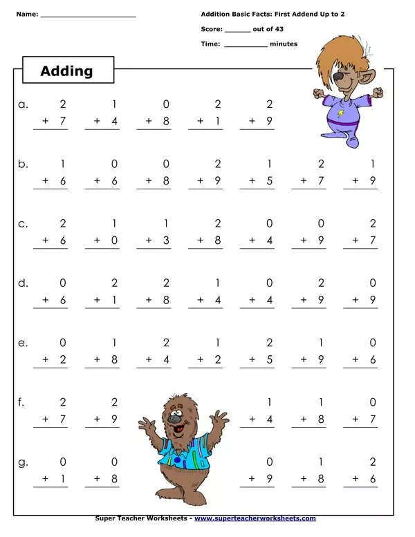 Menthal math addition of one digit addends