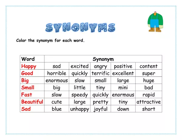 Worksheet Synonyms