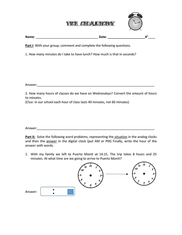 Time measurement worksheet