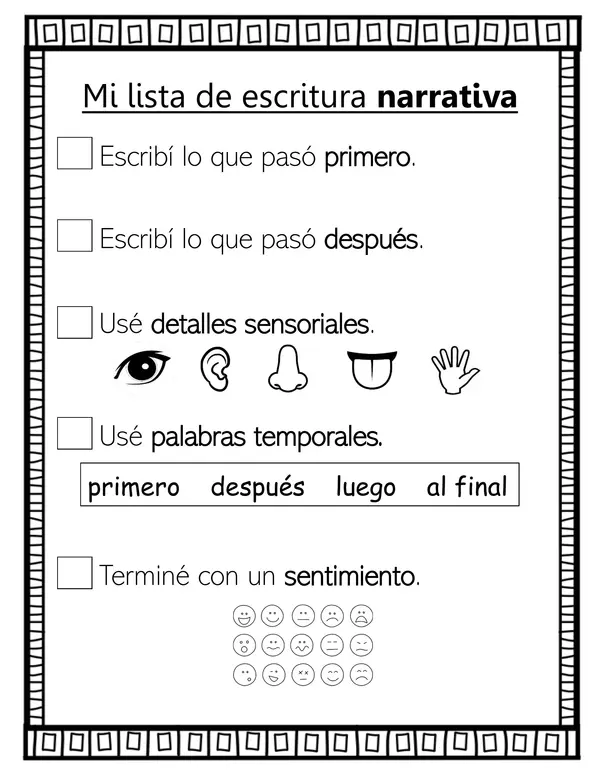 1st grade narrative writing checklist