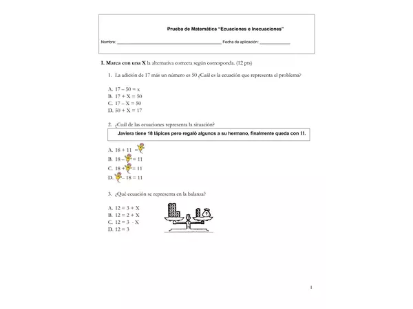 Prueba Ecuaciones e inecuaciones