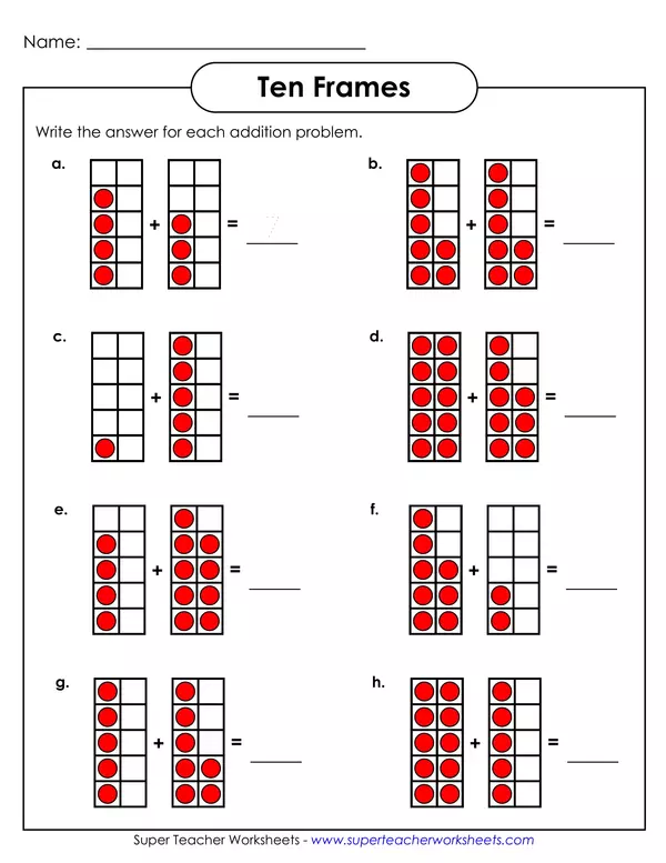 Addition ten frames worksheet