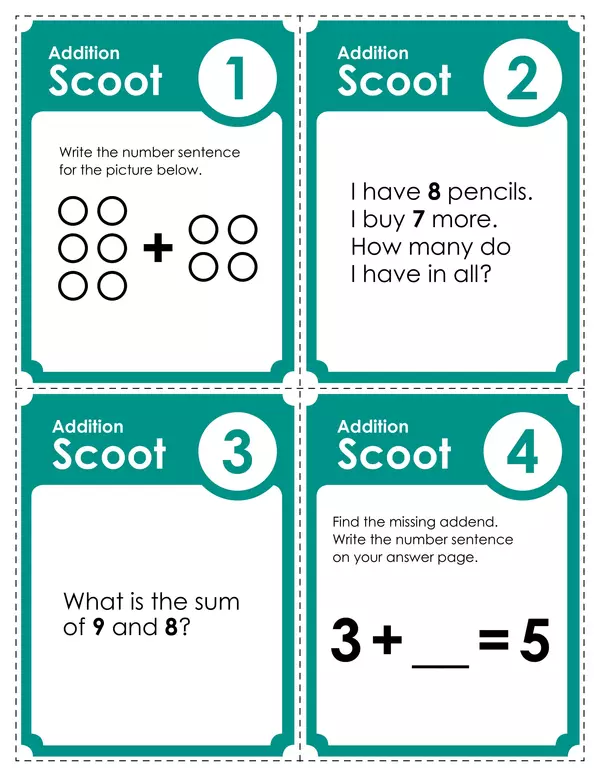 Basic addition scoot game