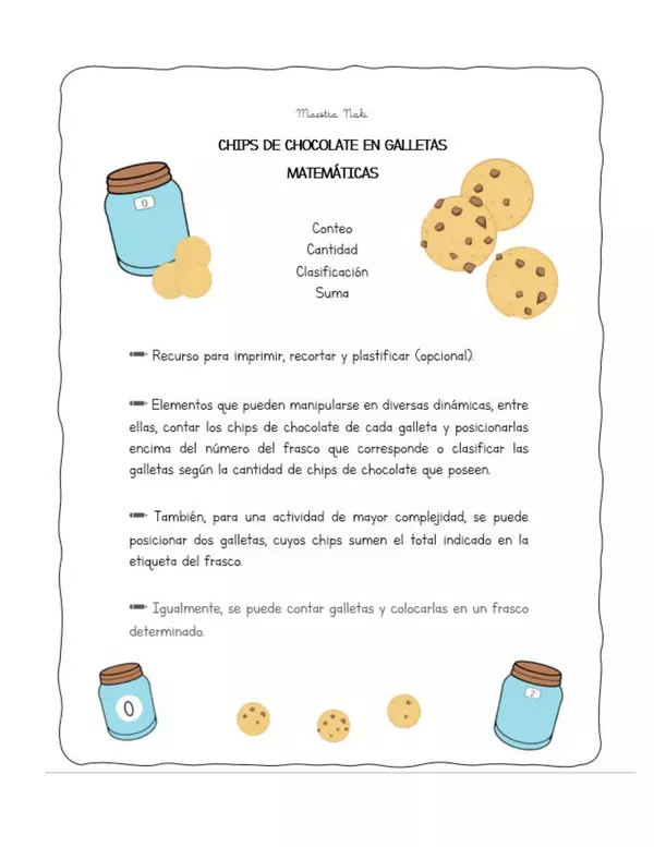 CHIPS DE CHOCOLATE EN GALLETAS - MATEMÁTICAS (Editable)