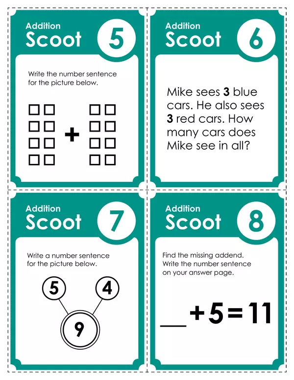 Basic addition scoot game