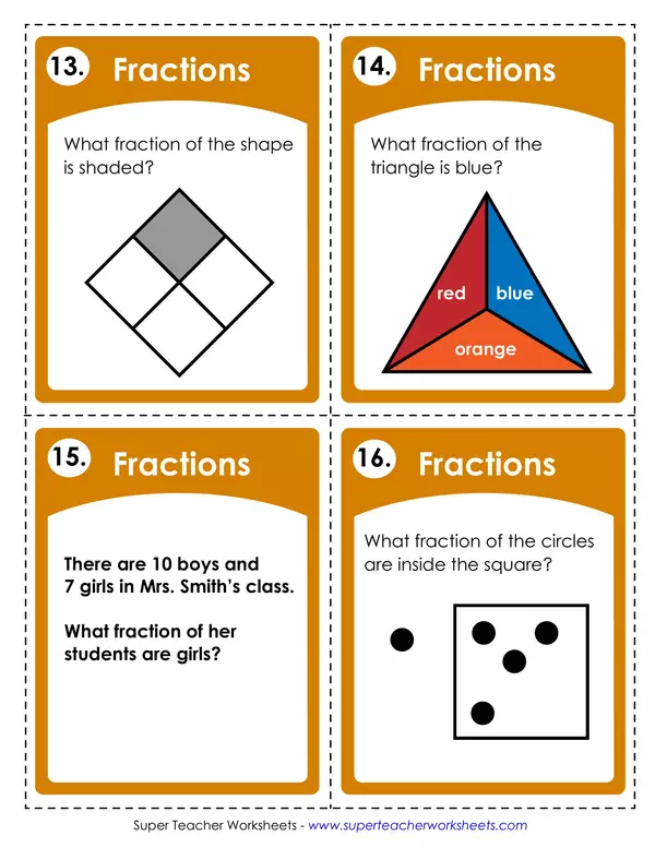 Representation of fractions task cards