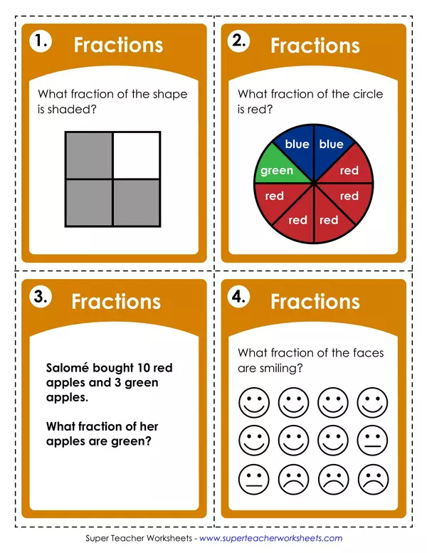 Representation of fractions task cards