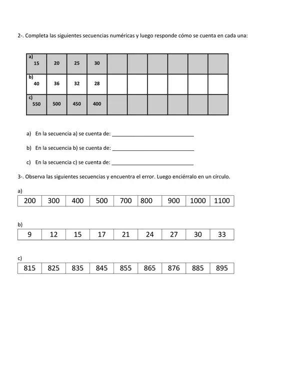 Guía de secuencias y conteo de números hasta 1000