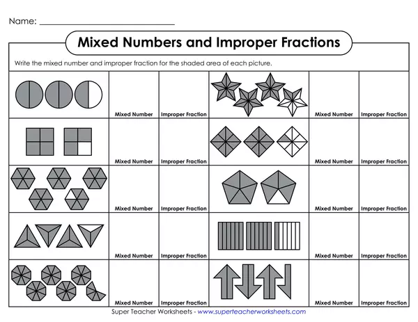 Mixed numbers and improper fractions exercises
