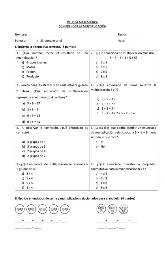 Prueba Comprender la multiplicación