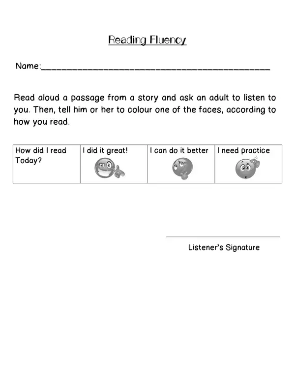 Reading Fluency Chart