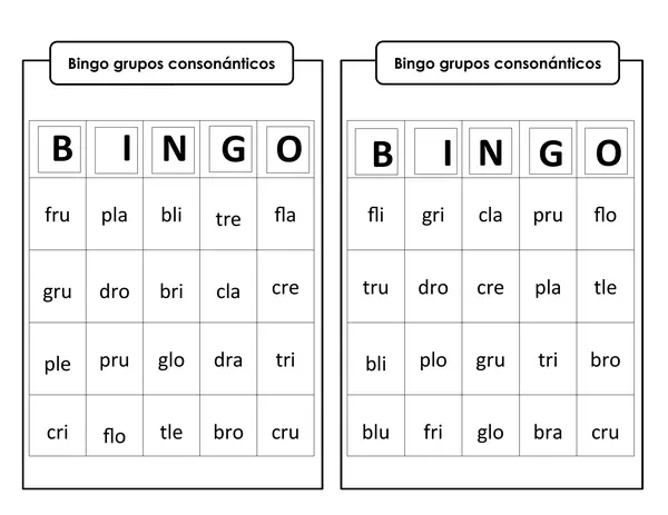 Bingo grupos consonánticos 