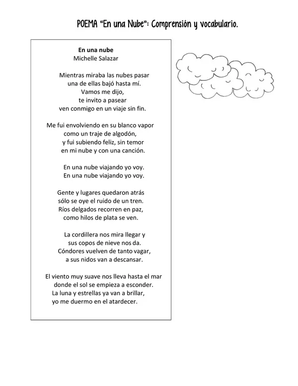 Poema "En una nube": Comprensión y Vocabulario
