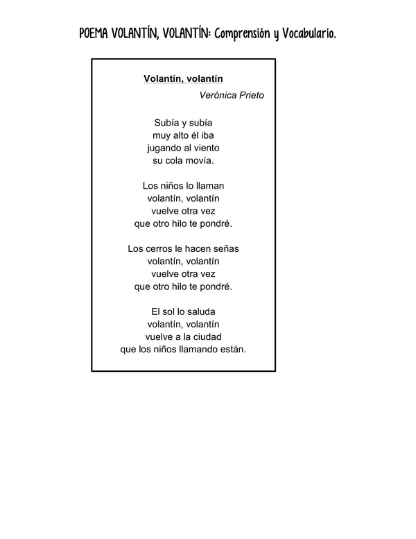 Poema "Volantín, volantín": Comprensión y Vocabulario