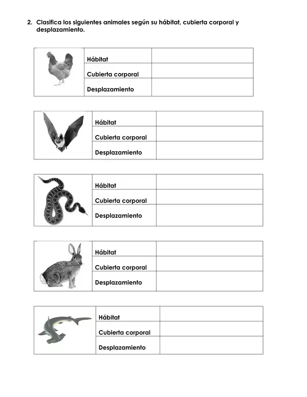 Guía "Animales y sus características"