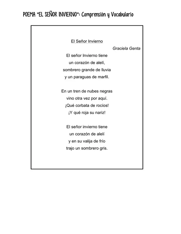 Poema "El Señor Invierno": Comprensión y Vocabulario.