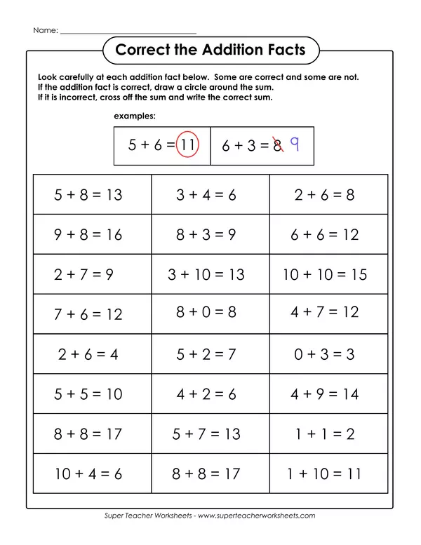 Correct the addition Facts