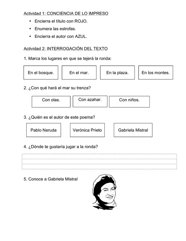 Poema "¿En dónde tejemos la ronda?": Comprensión y Vocabulario