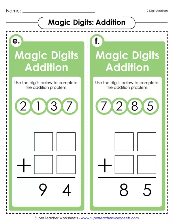 Magic addition Task cards (regrouping)