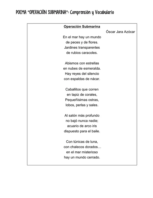 Poema "Operación Submarina": Comprensión y Vocabulario