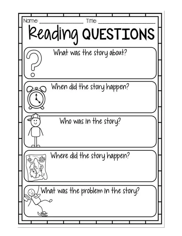 Reading questions worksheet