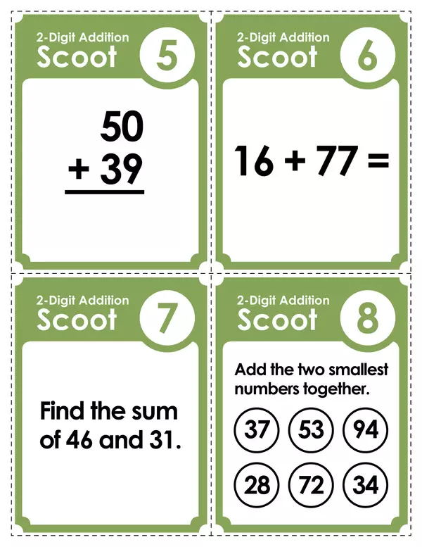 Two digit addition scoot game (regrouping)