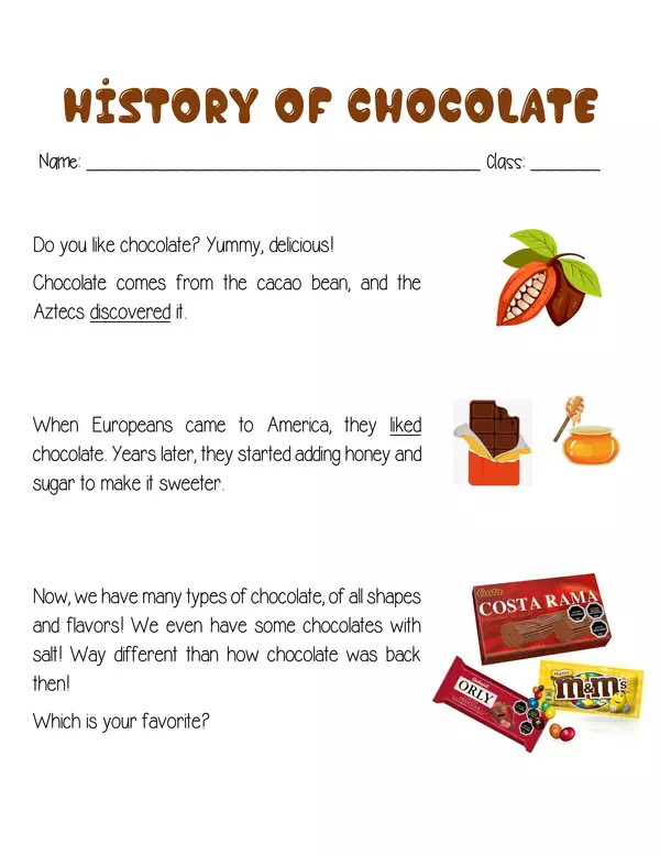 History of Chocolate: Only Main Idea and Details