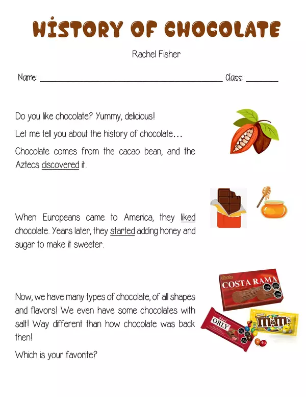 History of Chocolate: Comprehension Questions - Vocabulary in Context - Main Idea and Details