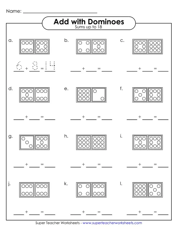 Addition with dominoes: sum up to 18