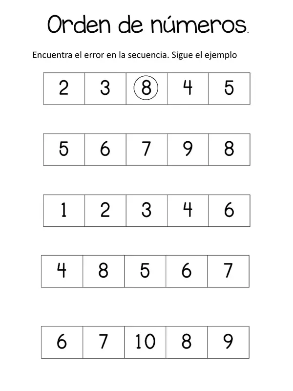 Ficha de orden de números. 