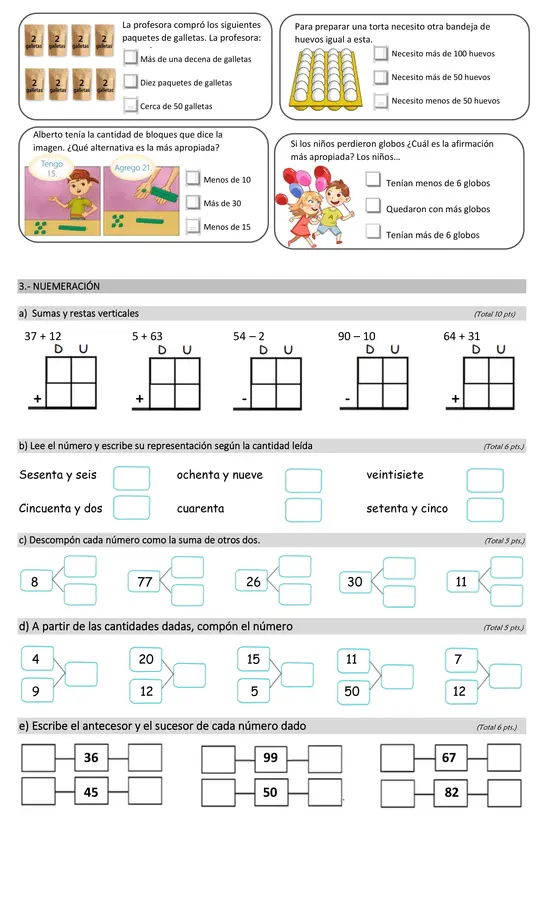 Prueba Matemática Estimación y numeración