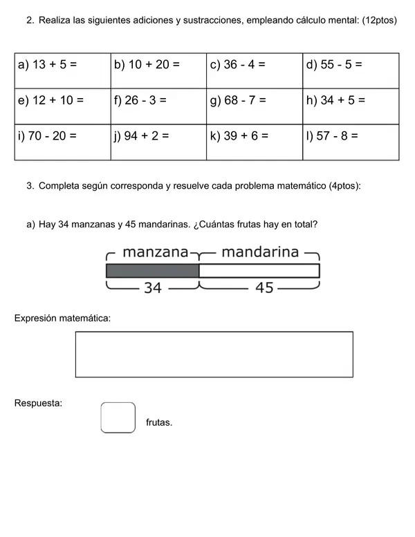 Evaluación sumas y restas