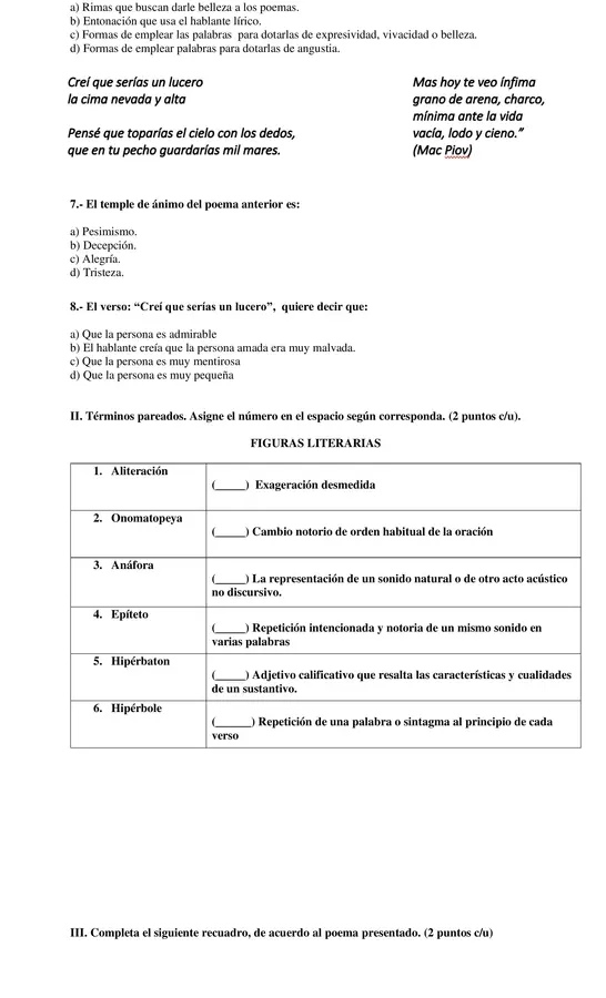 Prueba genero lírico 1° Medio